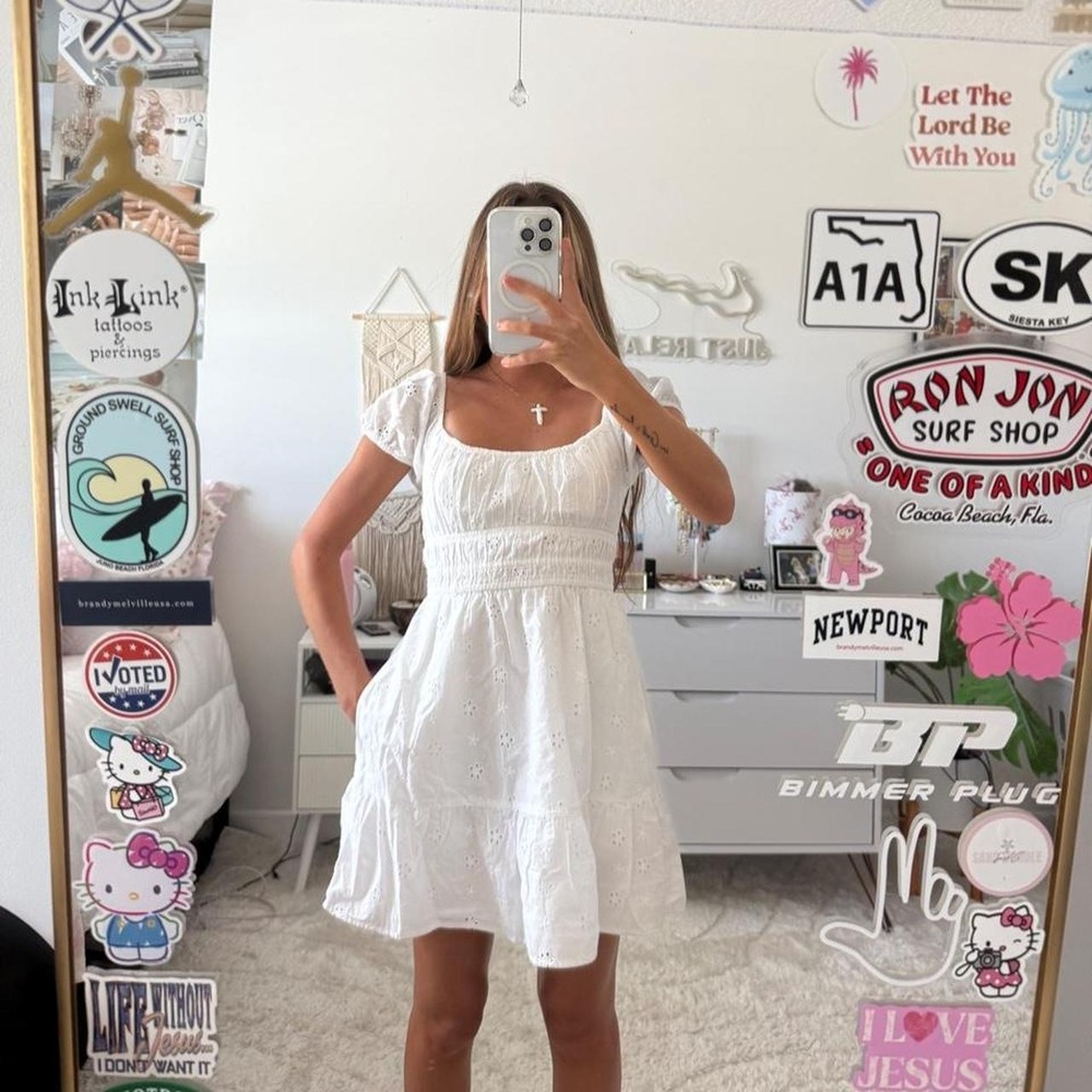 Hollister white‎ ruffle babydoll mini dress